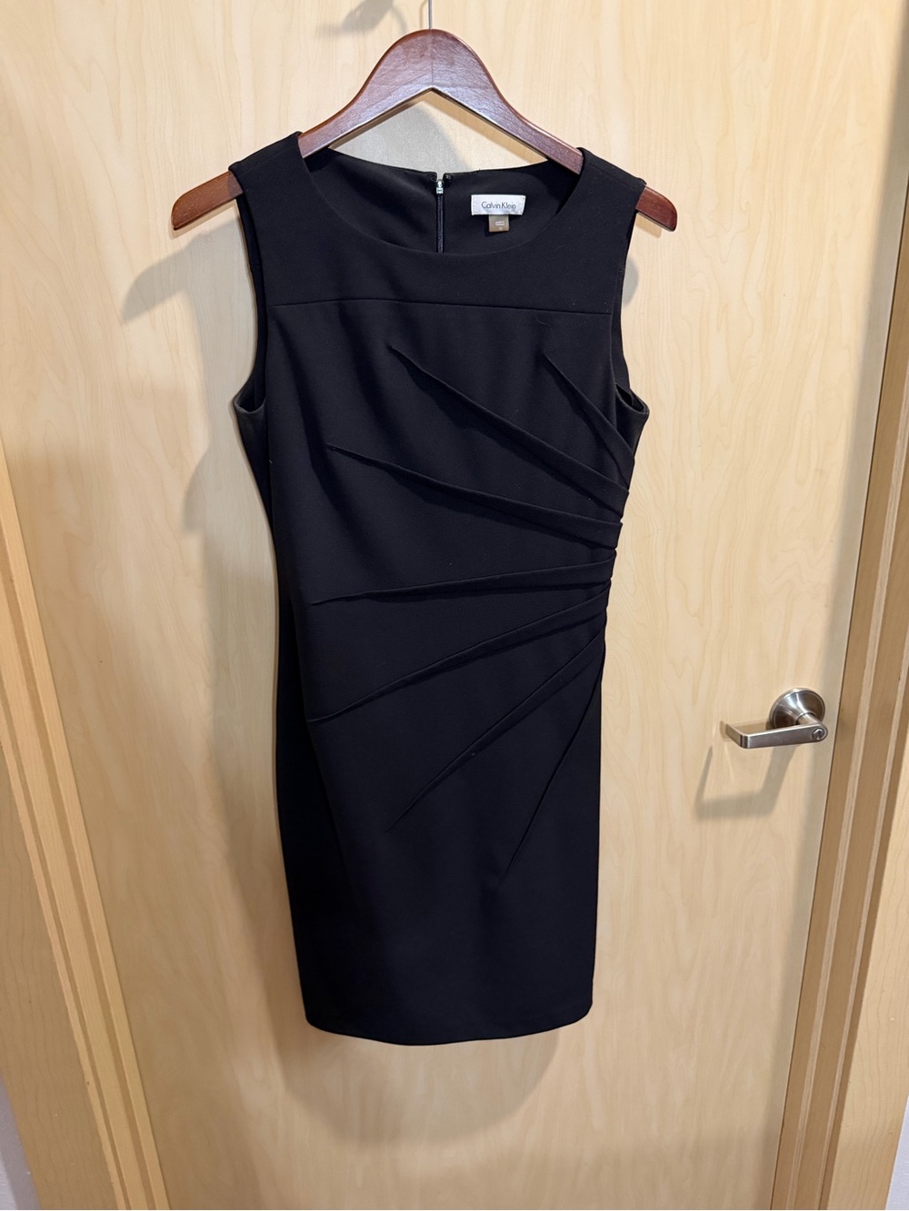 Calvin Klein Black Sleeveless Sheath Dress with Asymmetric Paneling